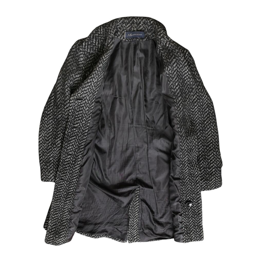 Women's Grey Black Preppy Classic Tweed Anne Klein Button Up Belted Midi Coat - Picture 7 of 10